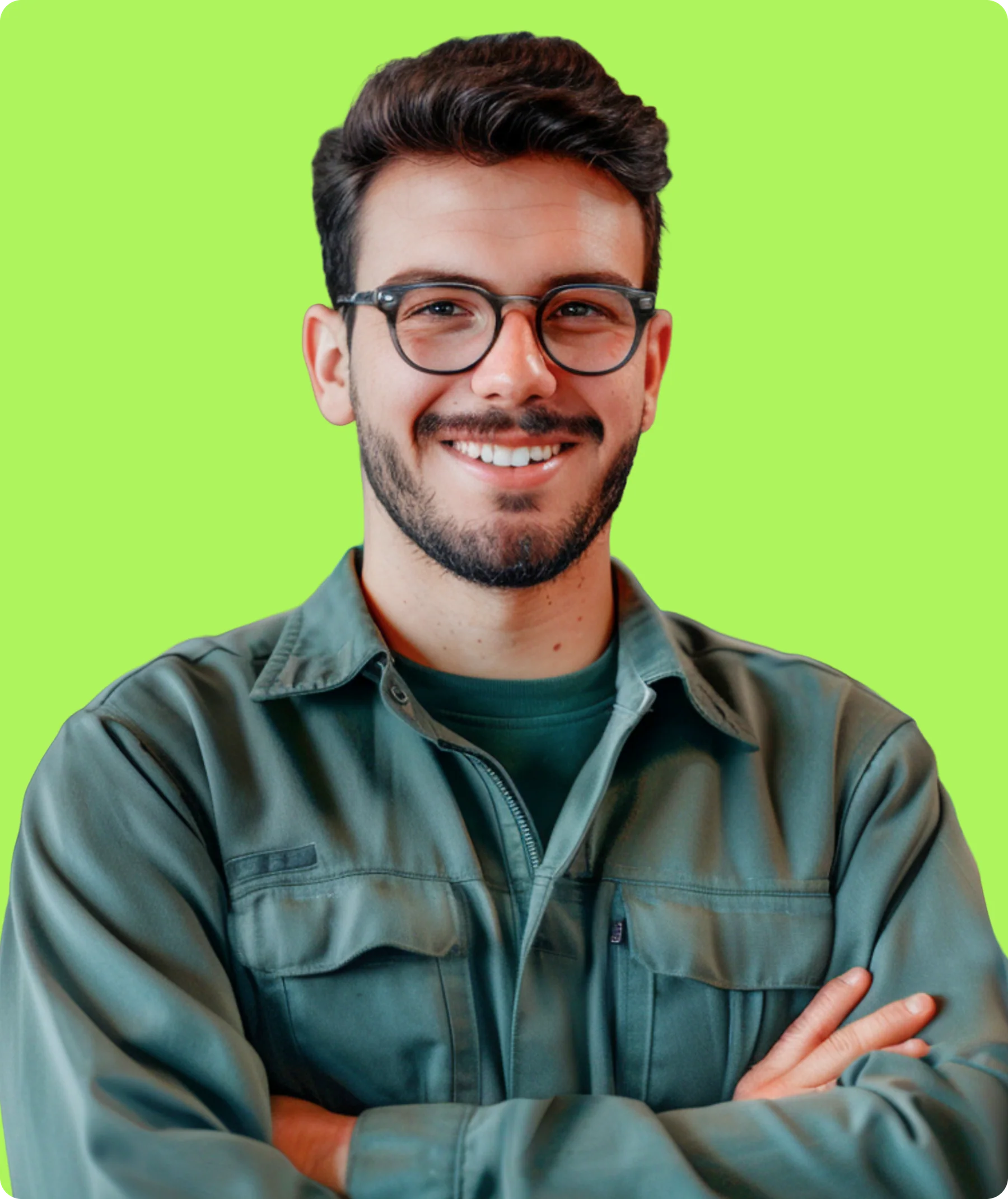 Manufacturing engineer in green coveralls